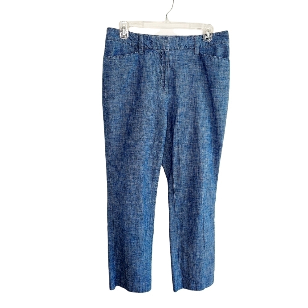 Lands’ End Womens Size 6 Chambray Mid Rise Slim Leg Pants Cropped Linen Look EUC